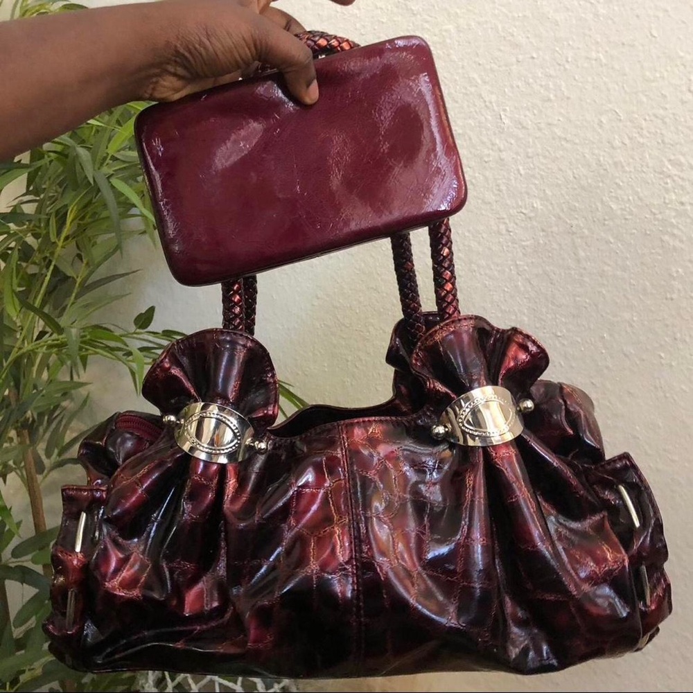 Whimsygoth Baddie Burgundy Red Black Vintage Y2K Leather Shoulder Hand Bag Purse
